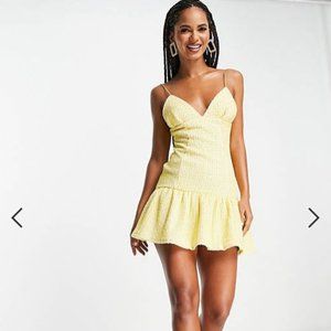 Cami Plunge Textured Pep Mini Dress in Yellow - ASOS